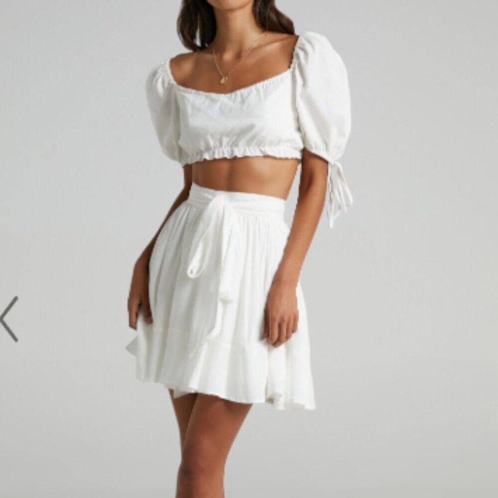 Showpo White Eimear Mini Wrap Tie Skirt